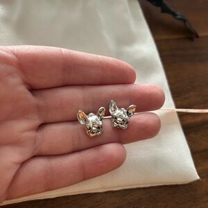 Silver toned French Bulldog Stud Earrings